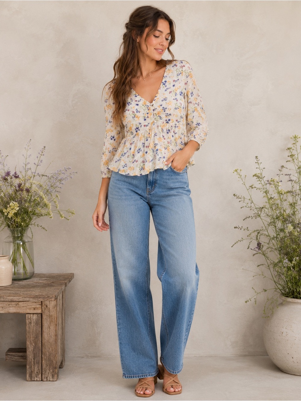 Kismet Floral Peplum Blouse Cottagecore Fairycore Romantic Boho Top M
